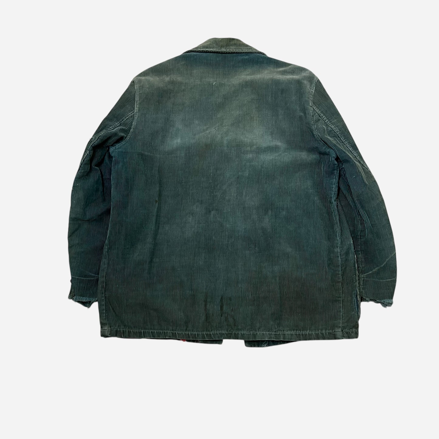 1940s “Rugby” green sun faded corduroy jacket cotton plaid lined (L)