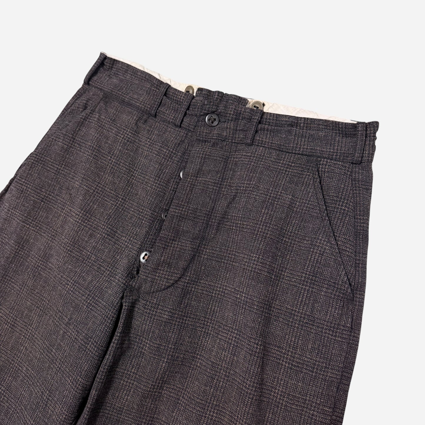 1930s Panama cotton plaid pattern button fly pants (27w)