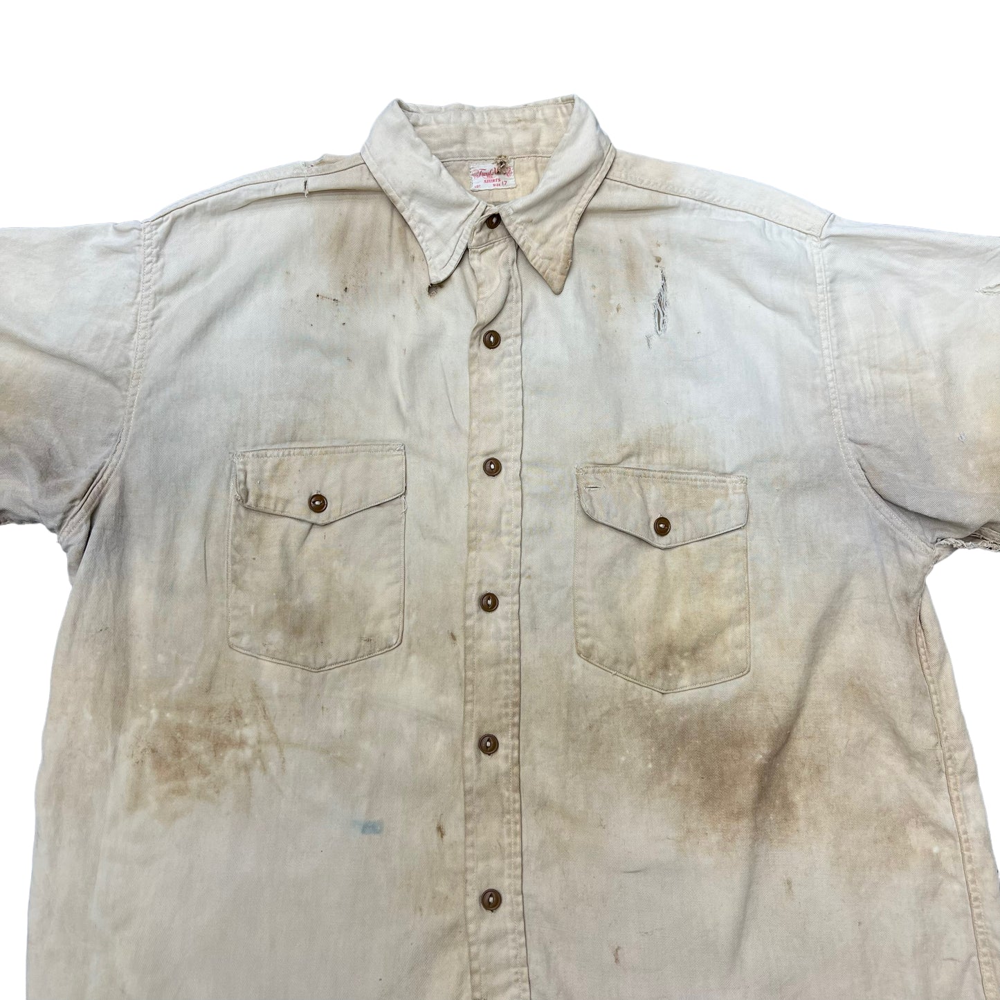 1930s-1940s Trout master faded khaki work shirt (L)