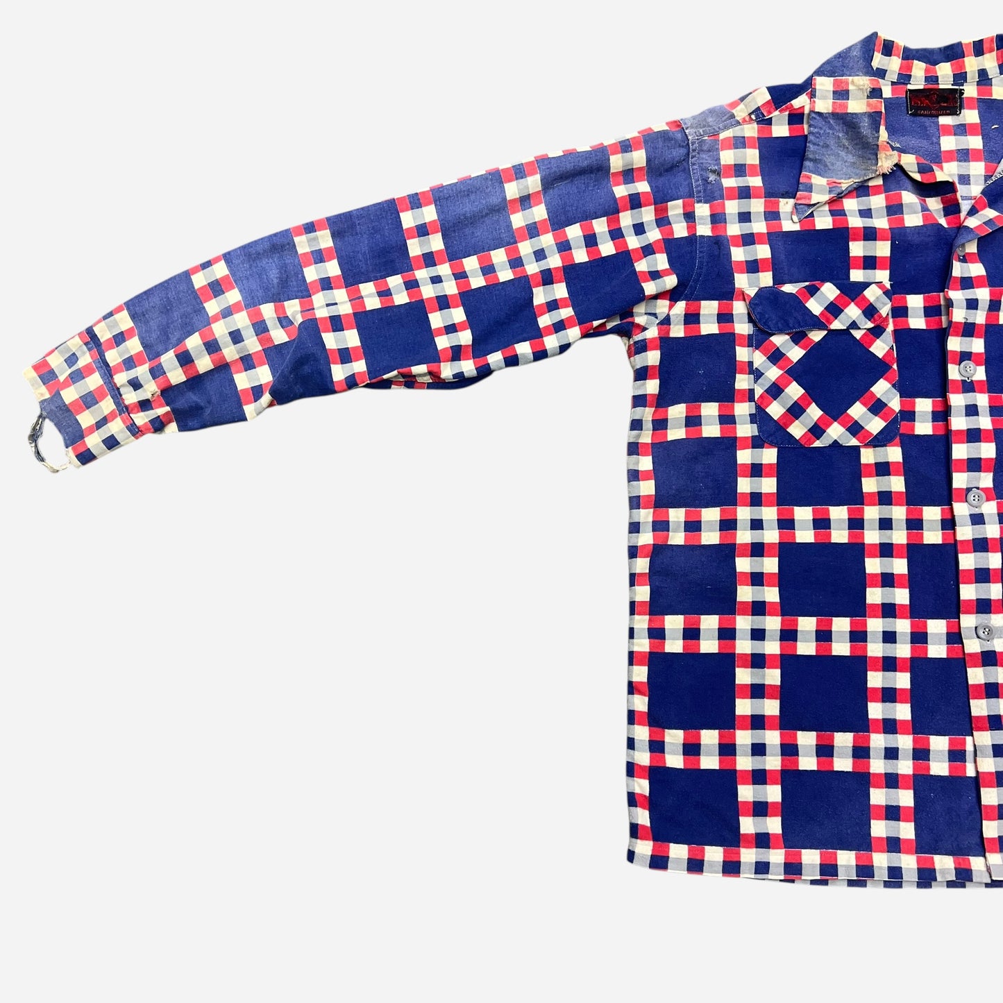 1940s Big Yank Yankshire cotton printed plaid flannel loop collar shirt farmer worn (L)