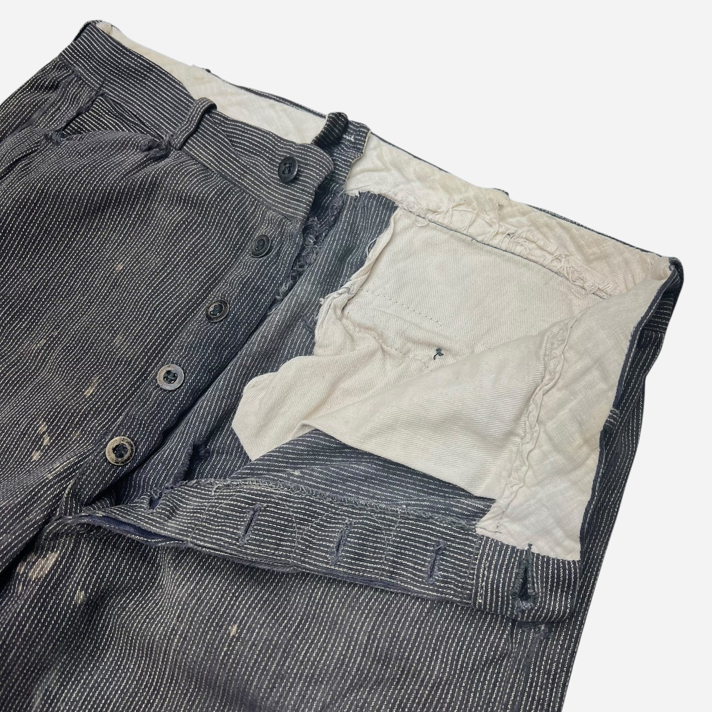 1930s 1940s Salt and pepper coltex wood button fly work pants (30w)