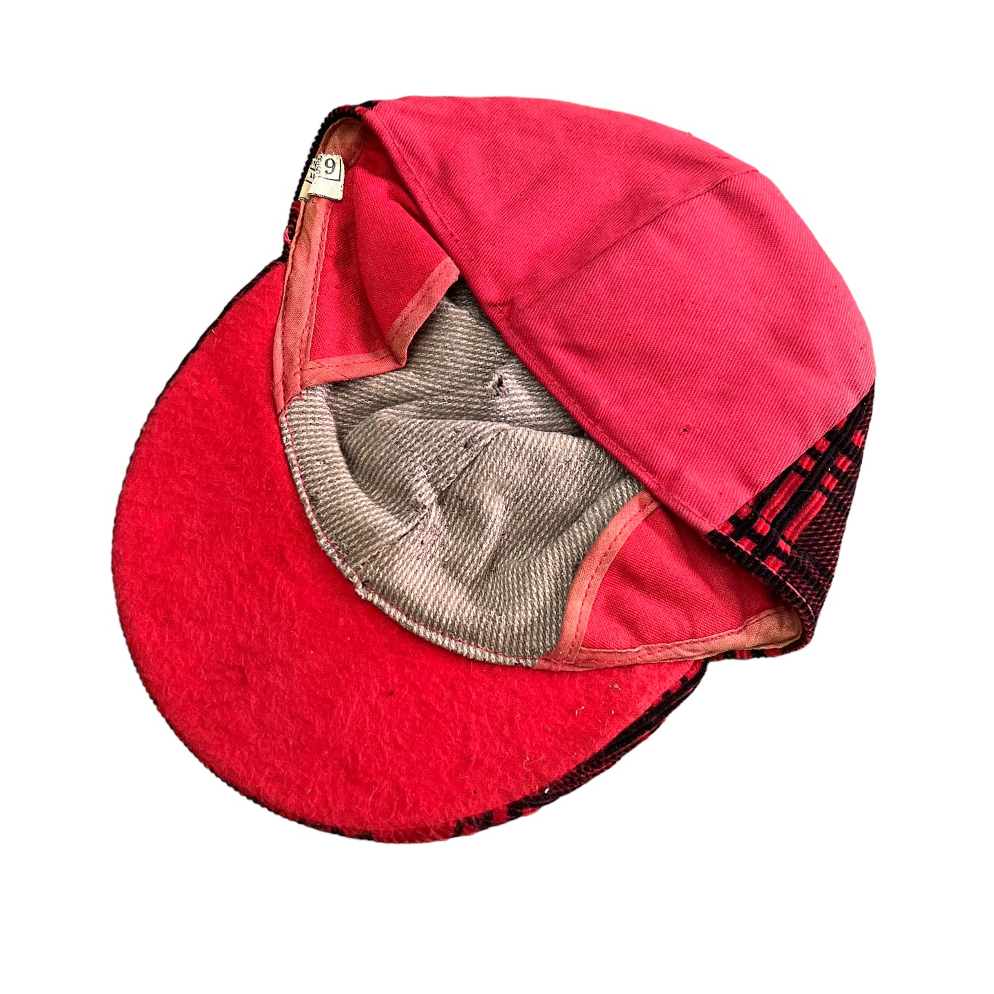 1930s 1940s NOS red plaid corduroy hat (6 5/8)