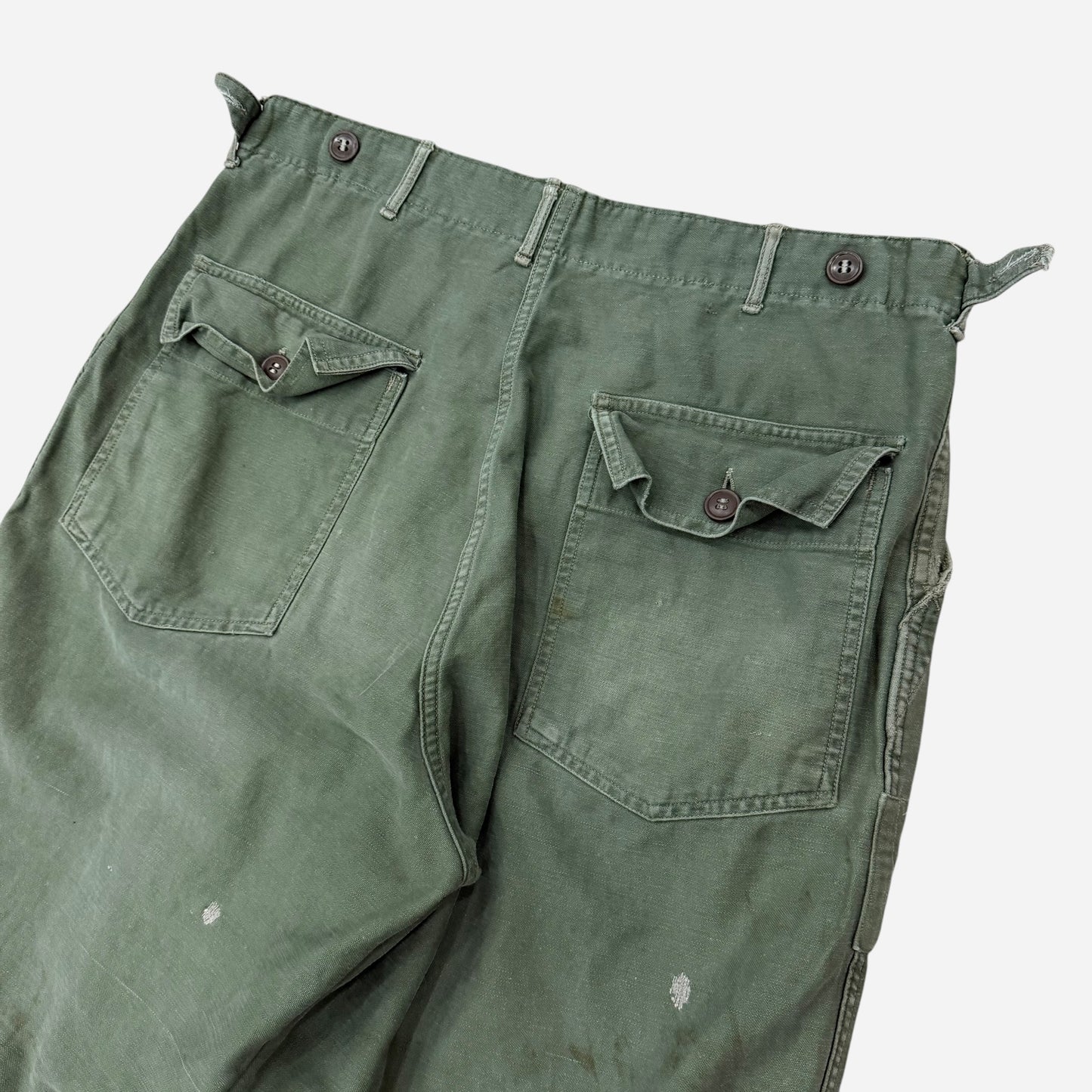 1960s Sun faded & repaired OG 107 US army fatigue pocket pants (35w)