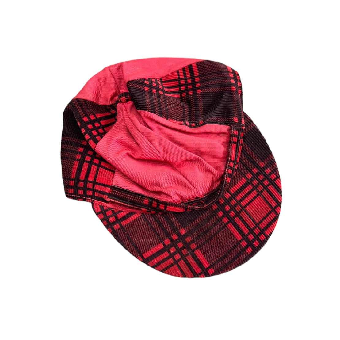 1930s 1940s NOS red plaid corduroy hat (6 5/8)