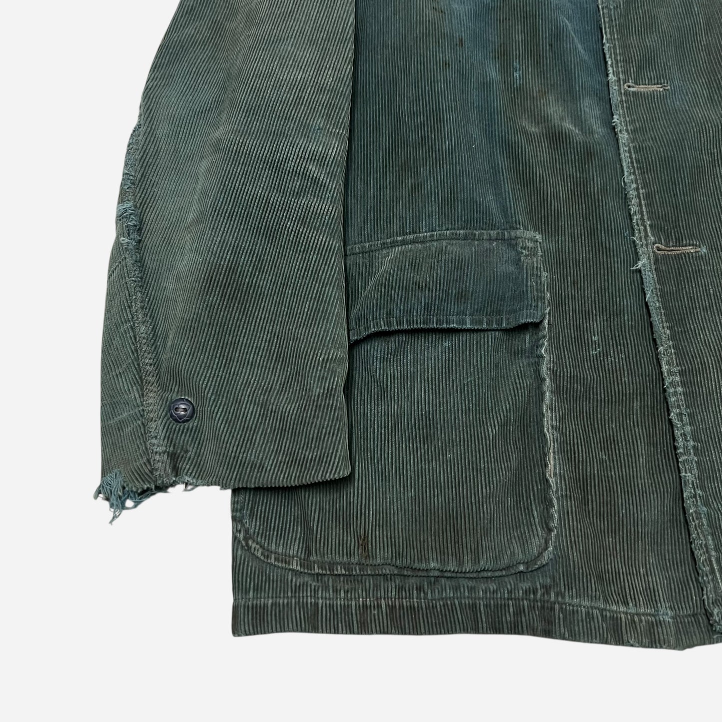 1940s “Rugby” green sun faded corduroy jacket cotton plaid lined (L)