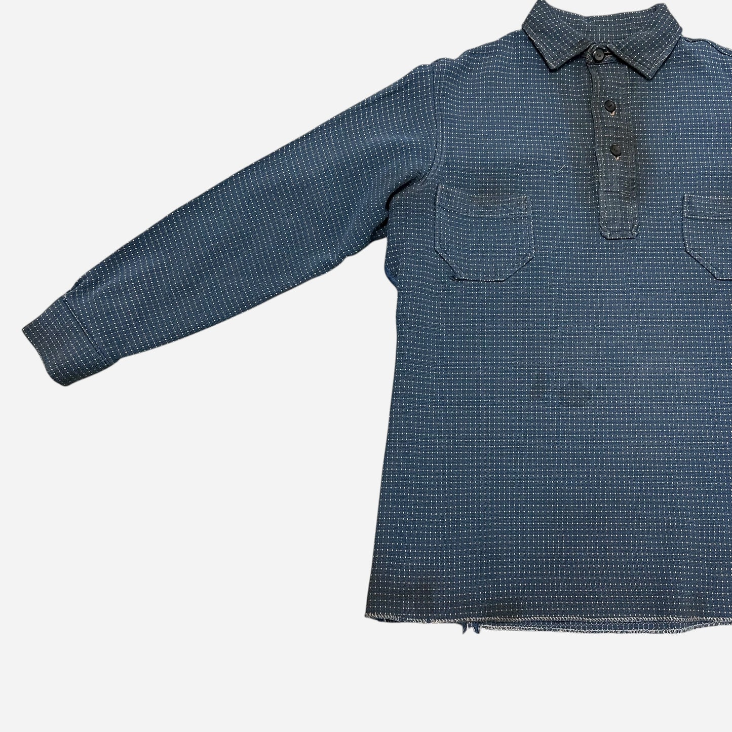 1920s Heavy cotton/ jacquard blue polka dot pattern shirt (S/M)