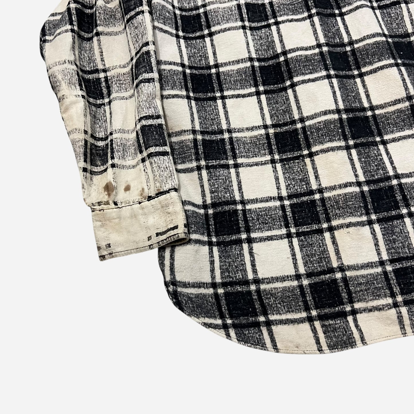 1950s Black & white shadow plaid cotton shirt flannel (M)