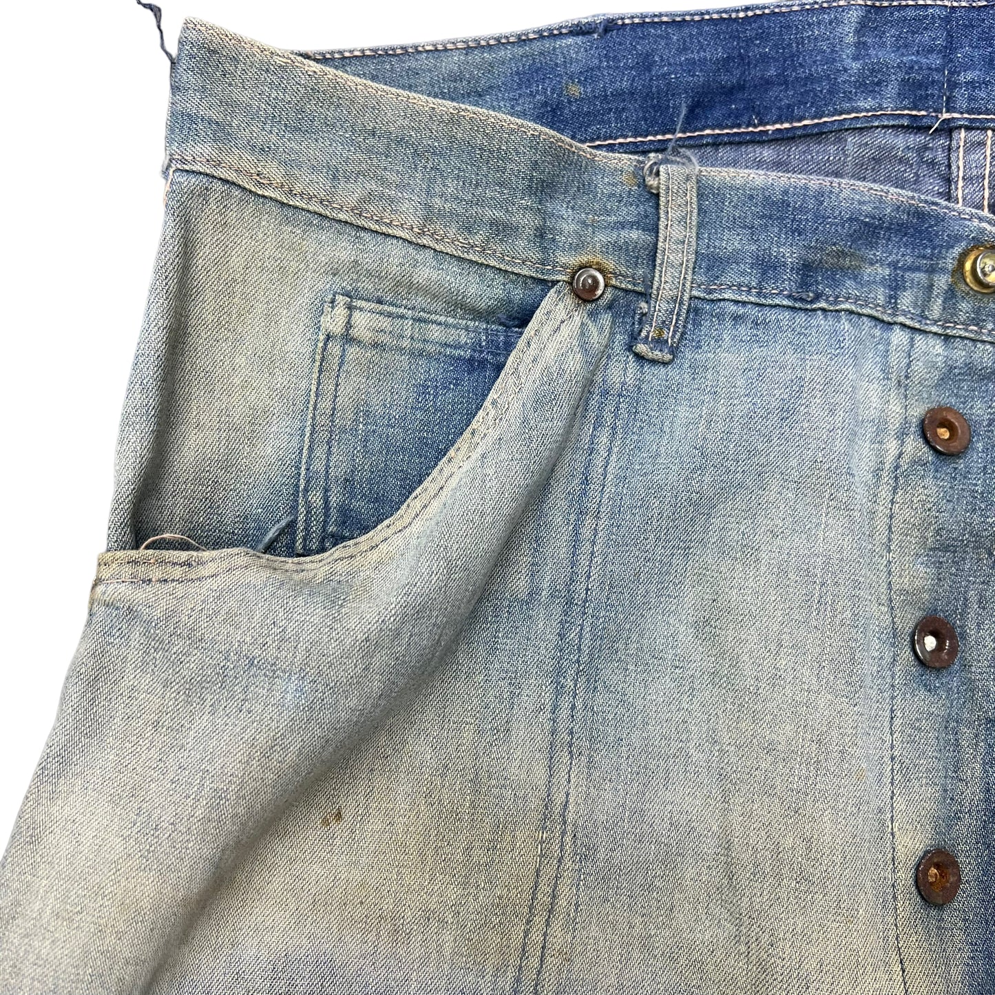 1940s Fatigue pocket donut button denim jeans (33w)