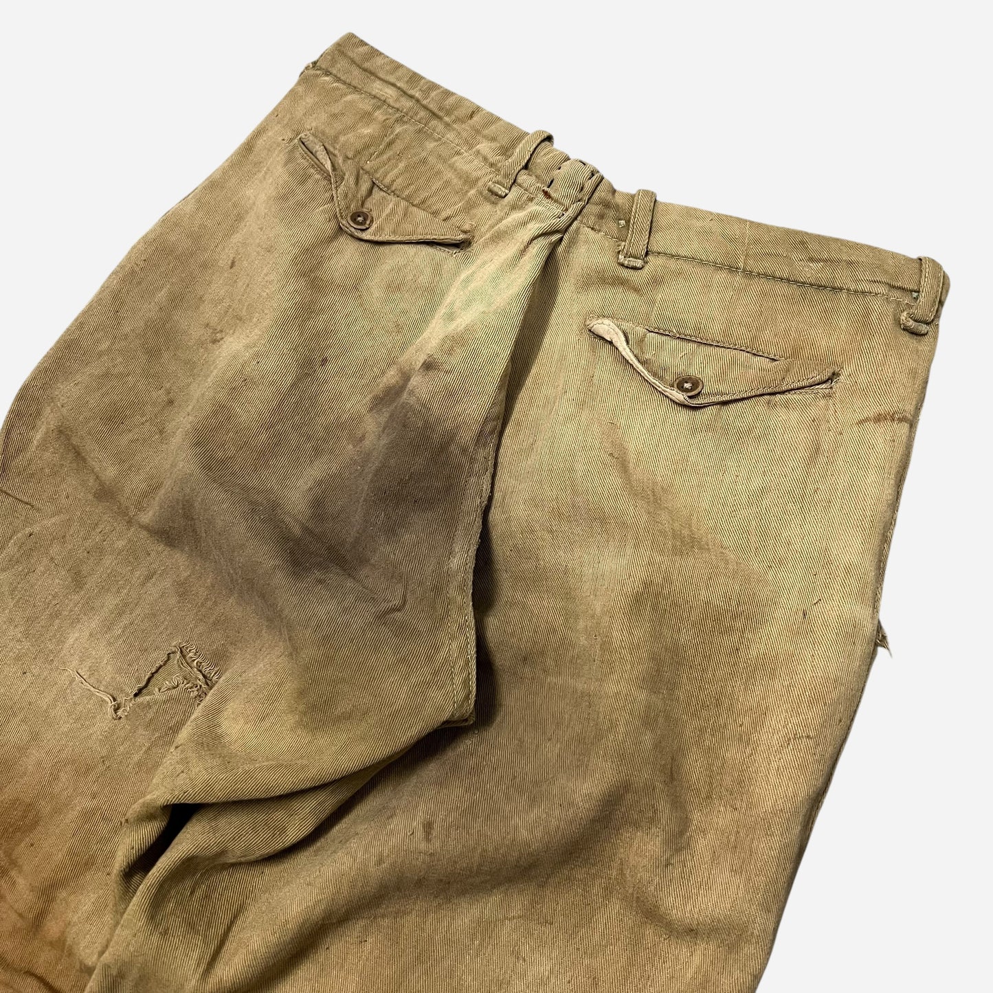 1920s Tan light cotton button fly pants (29w)