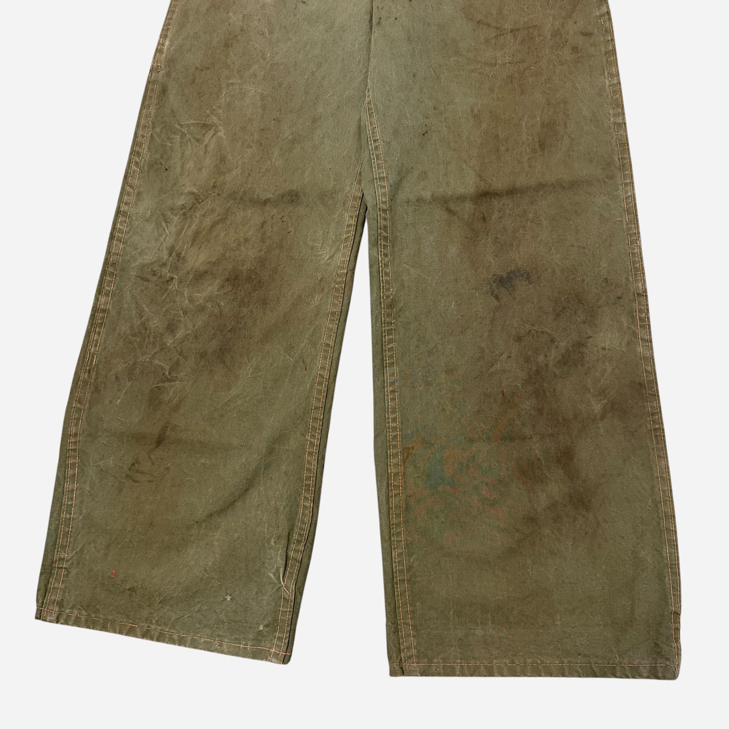 1940s “Ranch Man” green cotton donut button fly crotch rivet work pants (28w)