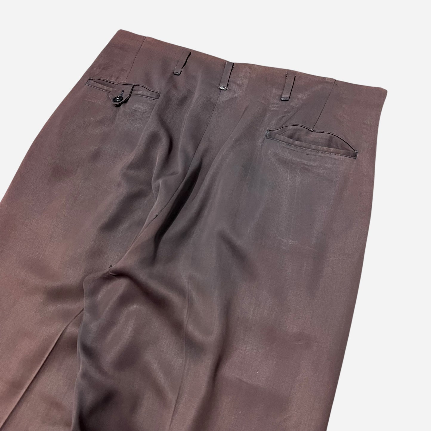 1940s Brown faded rayon sharkskin pleated pants (34w)