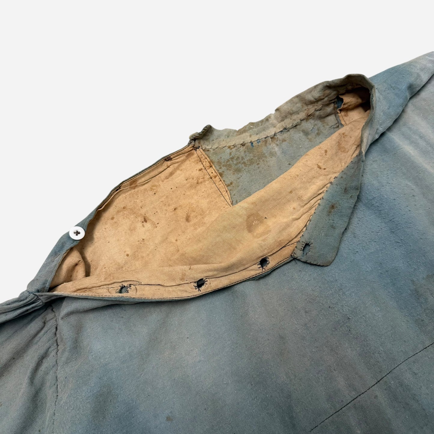 1880s Shoulder button blue cotton flannel work shirt (M)