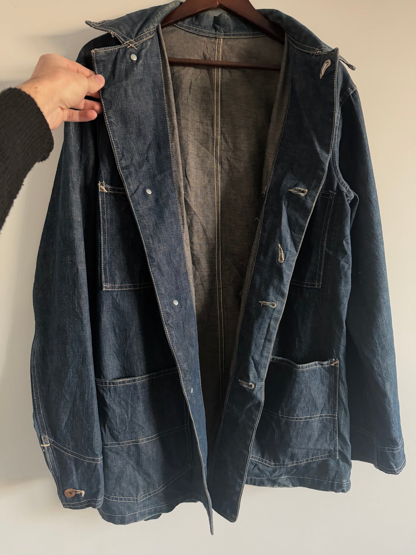 1940s Sweet Orr wobble button ace of spade denim chore jacket (XL)