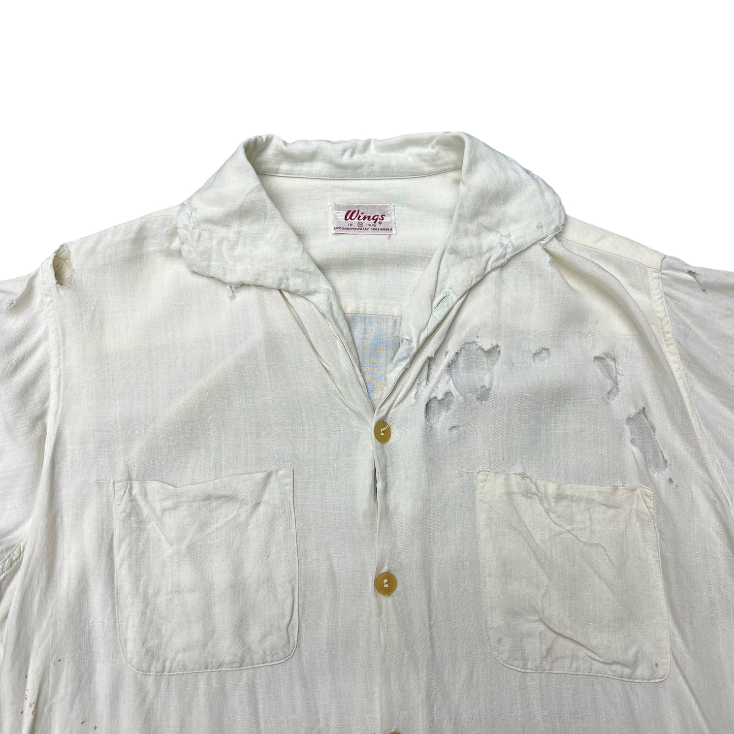 1950s Wings distressed cotton/rayon white cloth shirt (M)