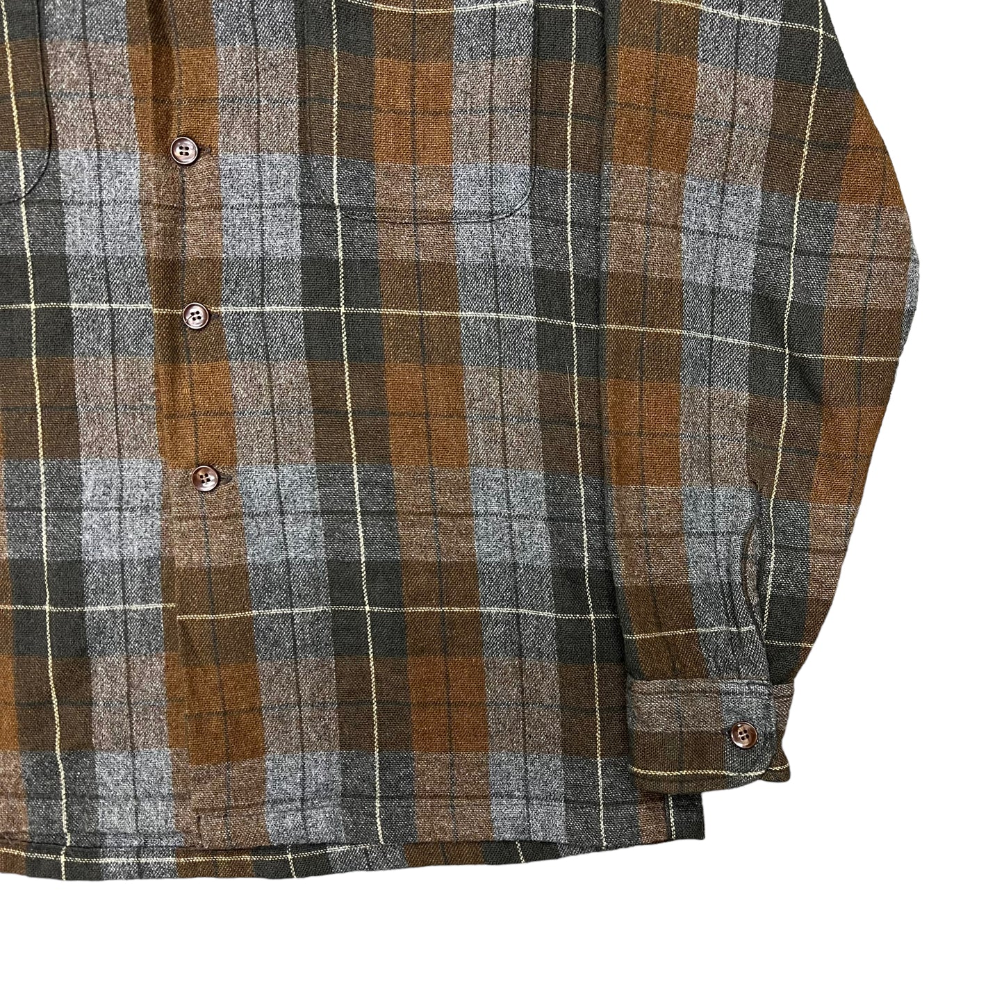 1960s McGregor brown plaid loop collar shirt wool rayon blend (M)