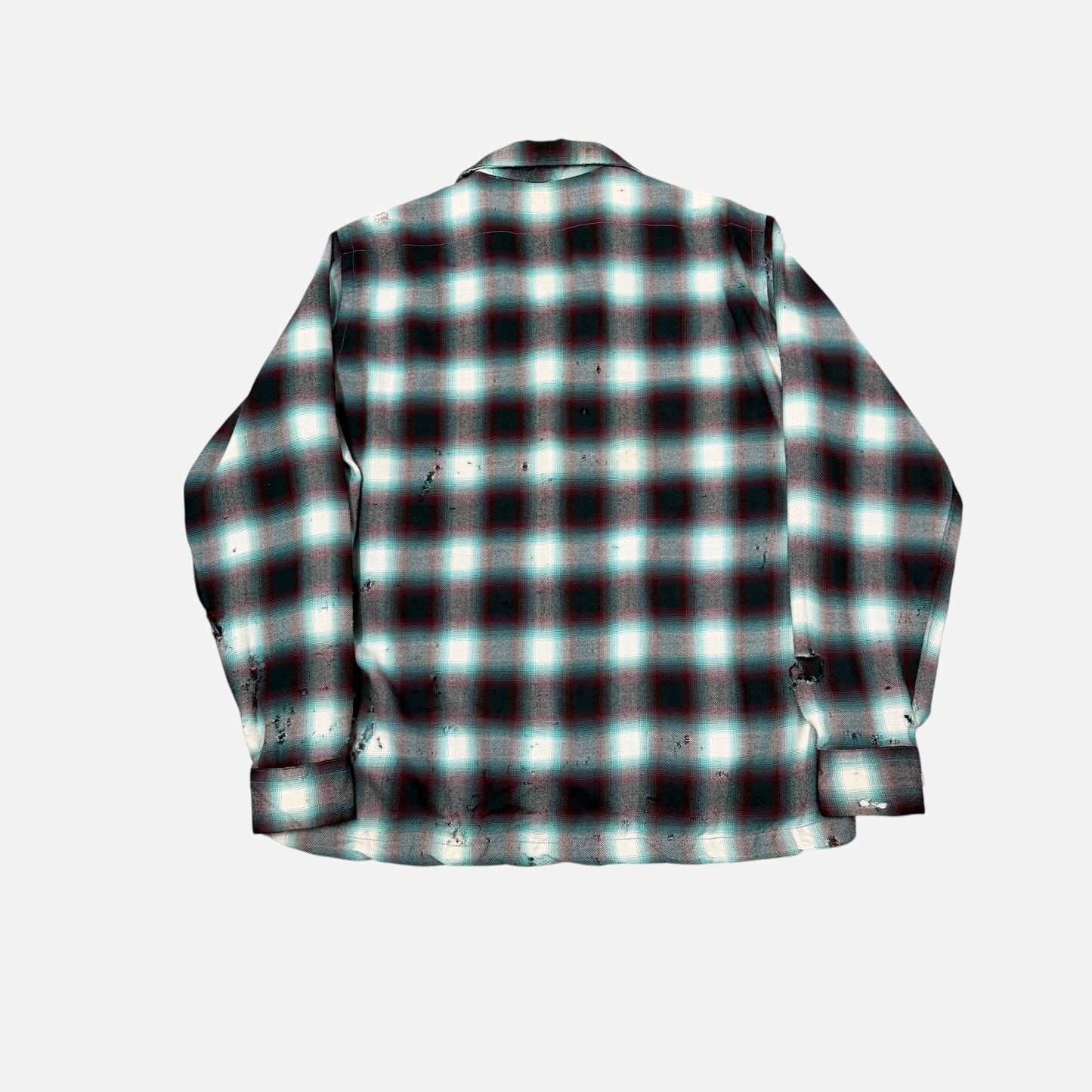 1950s Shadow plaid wool/rayon blend loop collar shirt (L/XL)