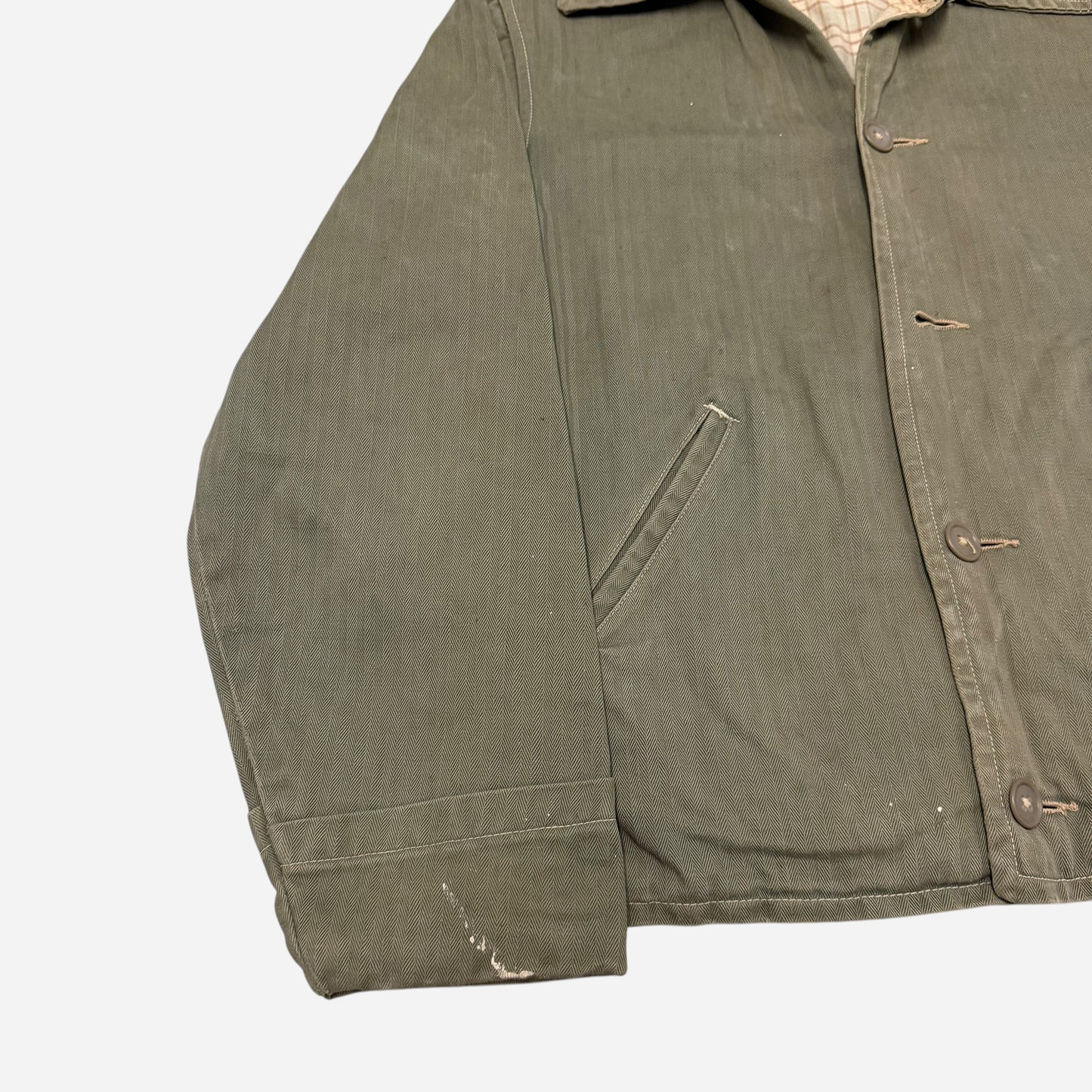 1940s Green HBT cotton plaid lined jacket (S)