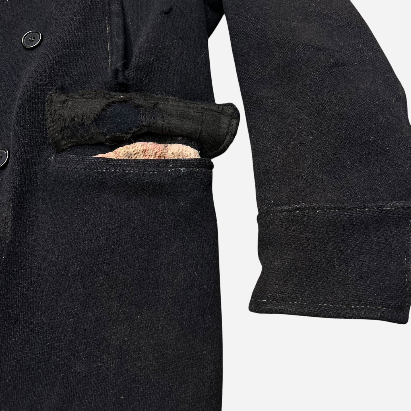 1930s Sun faded navy/black double breasted wool peacoat (M)