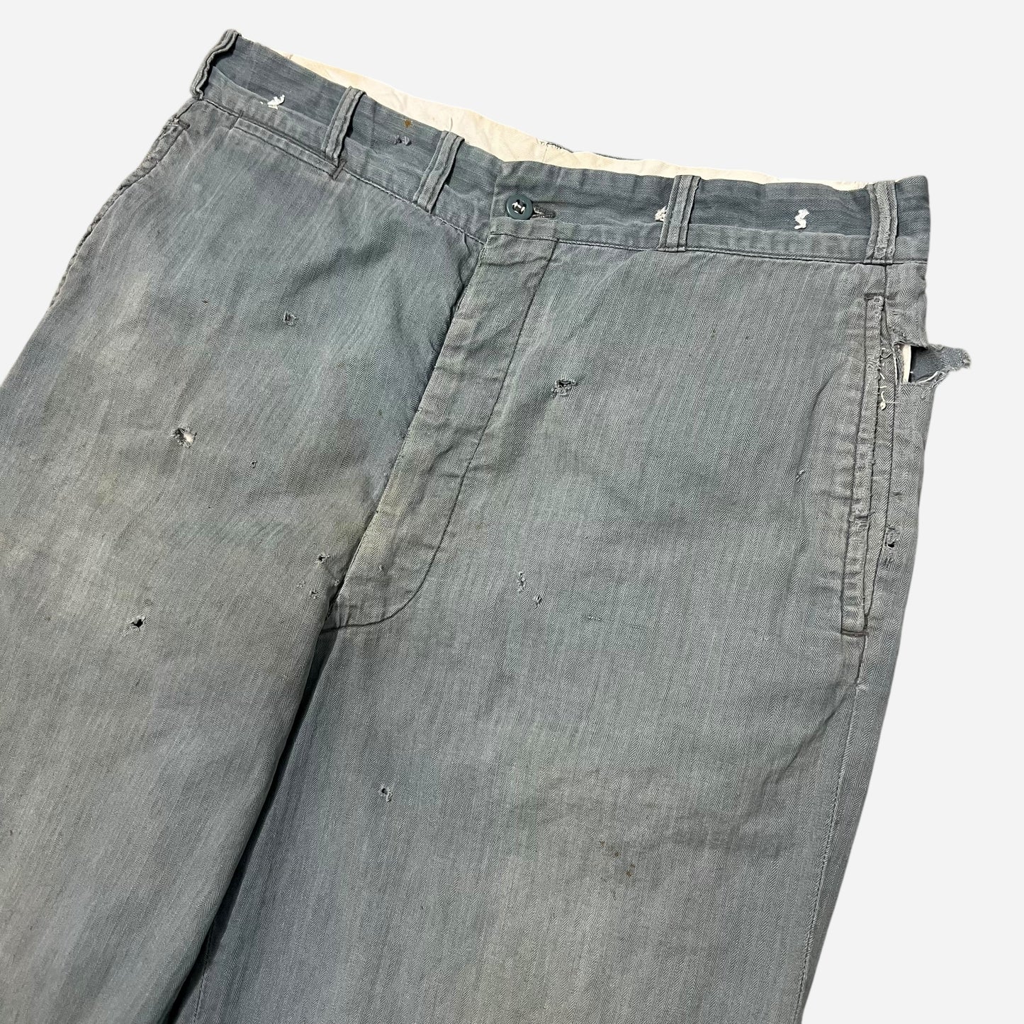 1940s Blue cotton hbt button fly work pants (32w)