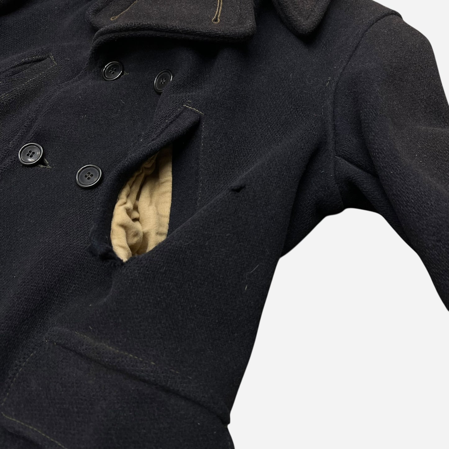 1930s Sun faded navy/black double breasted wool peacoat (M)