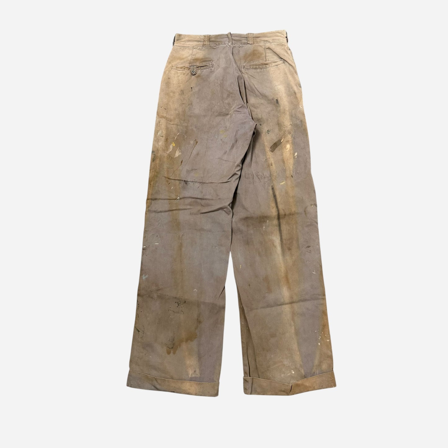 1950s Montgomery Ward Pioneer Dualls gray paint splattered chinos (29w)