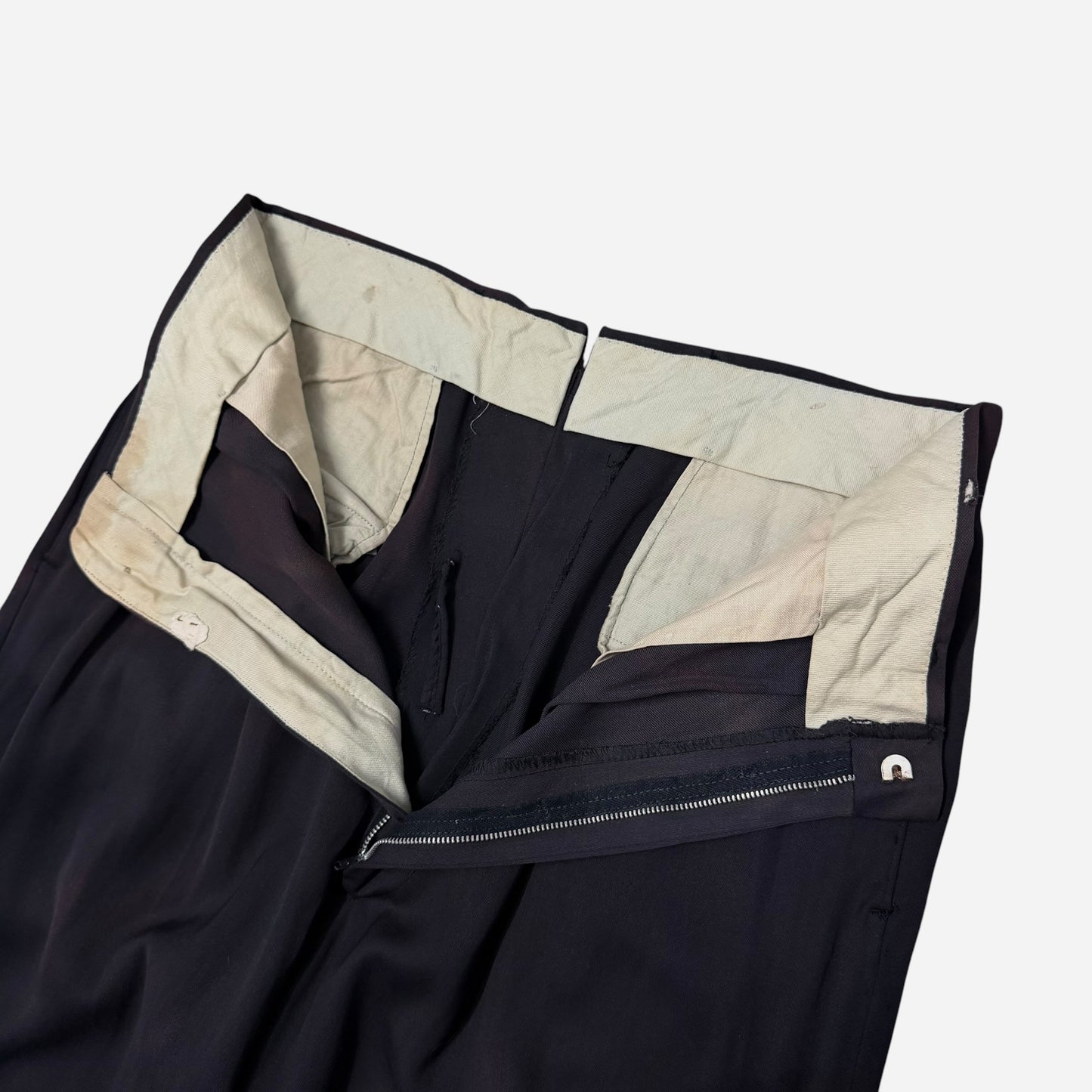 1950s Black sun faded rayon pleated pants (28w)