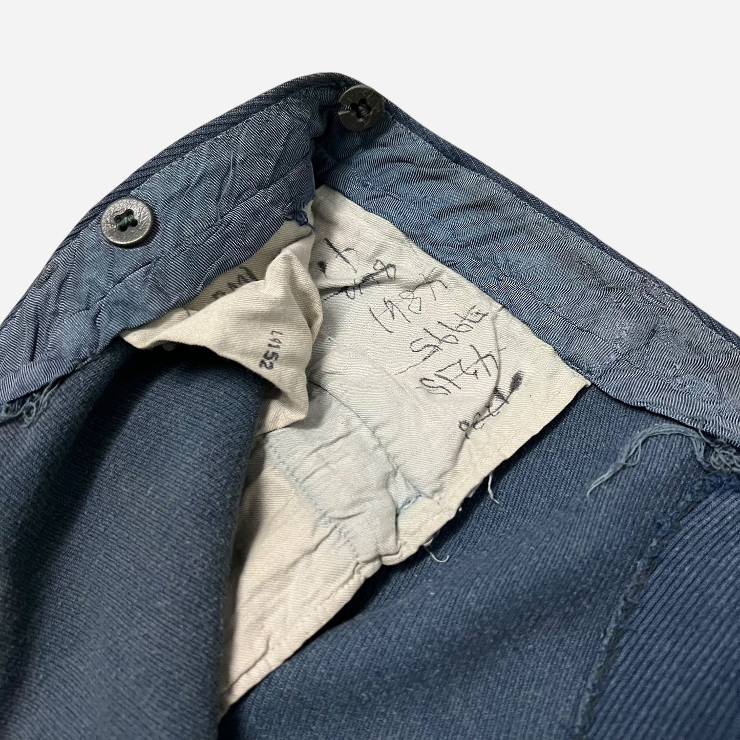 1940s Blue paint splatter cotton whipcord work pants (35w)