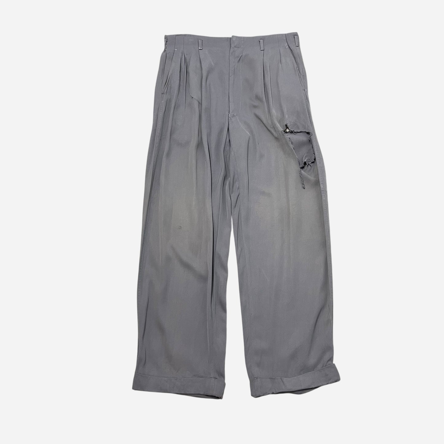 1950s Light purple rayon pleated drop loop pants (31w)