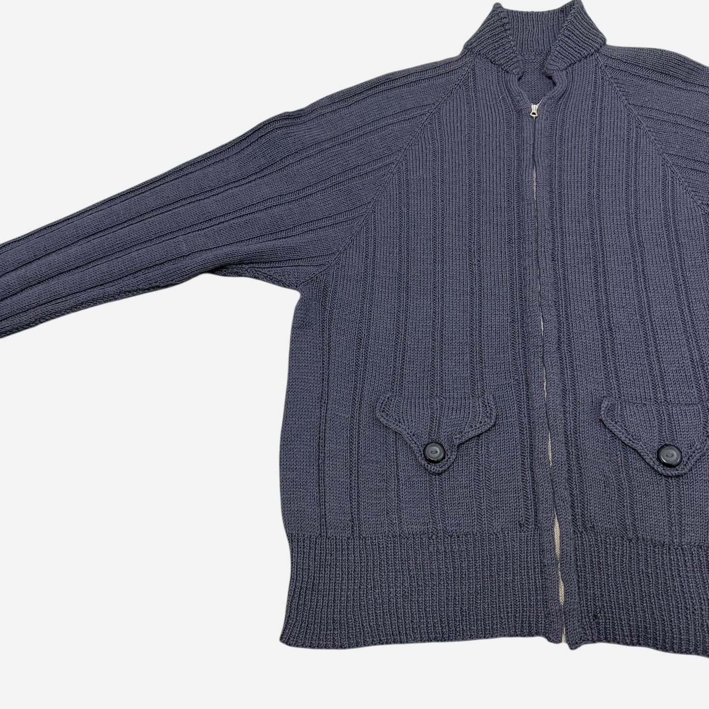 1930s 1940s Light blue ribbed wool talon zip up cardigan (L/XL)