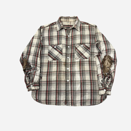 1950s Big Mac red & white plaid heavy woven cotton repaired flannel (L)