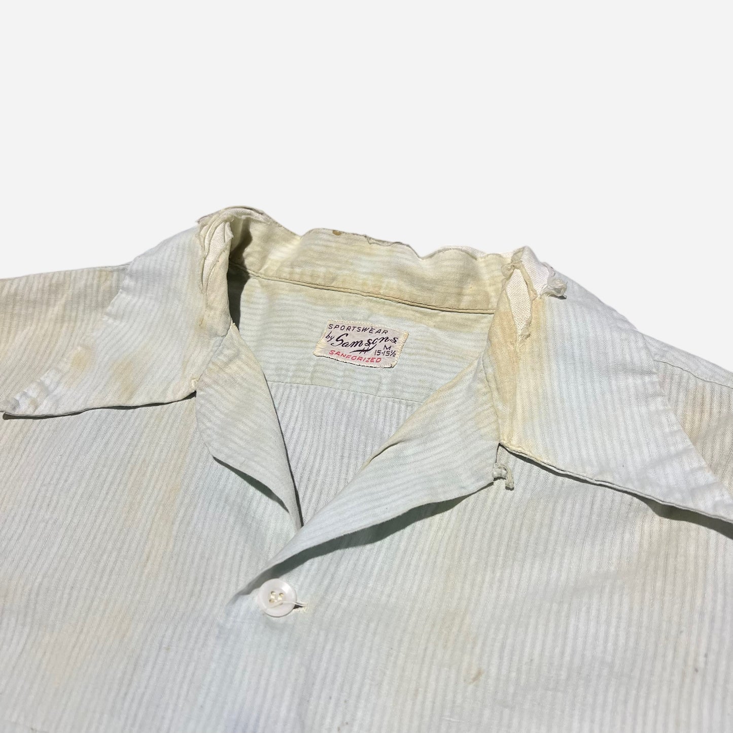 1950s Light blue cotton striped loop collar shirt (M)