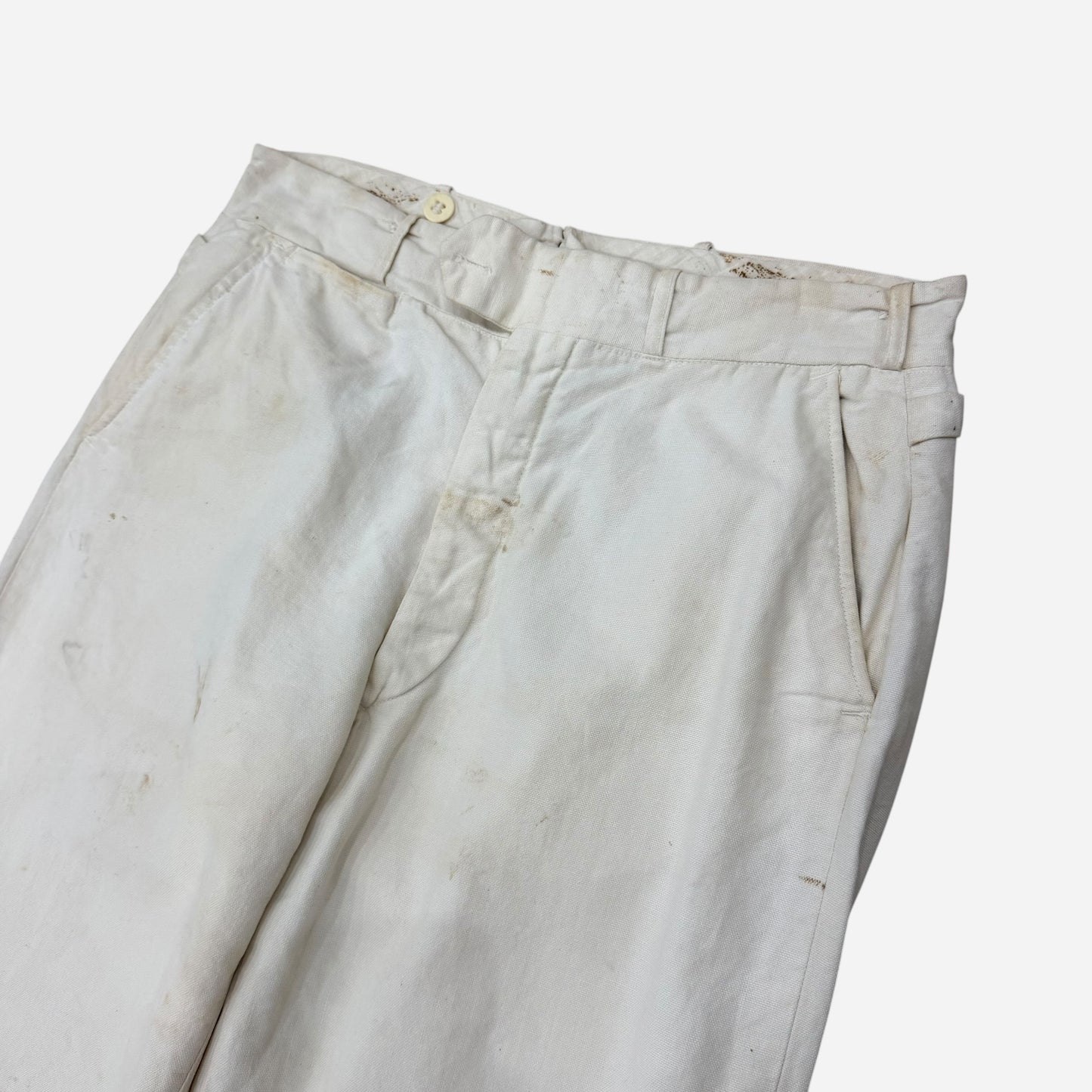1930s White cotton side cinch button fly summer pants (31w)