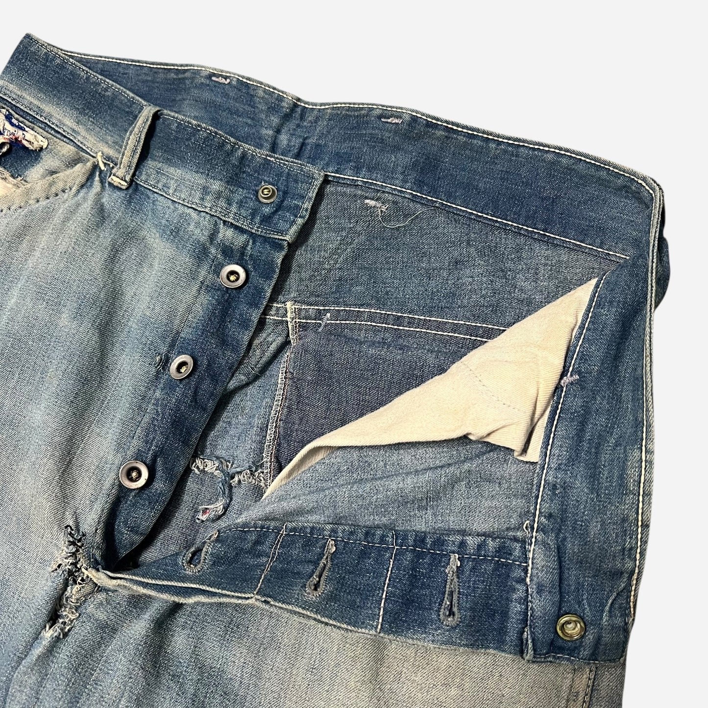 1940s Anvil lace back donut button fly repaired jeans (32w)