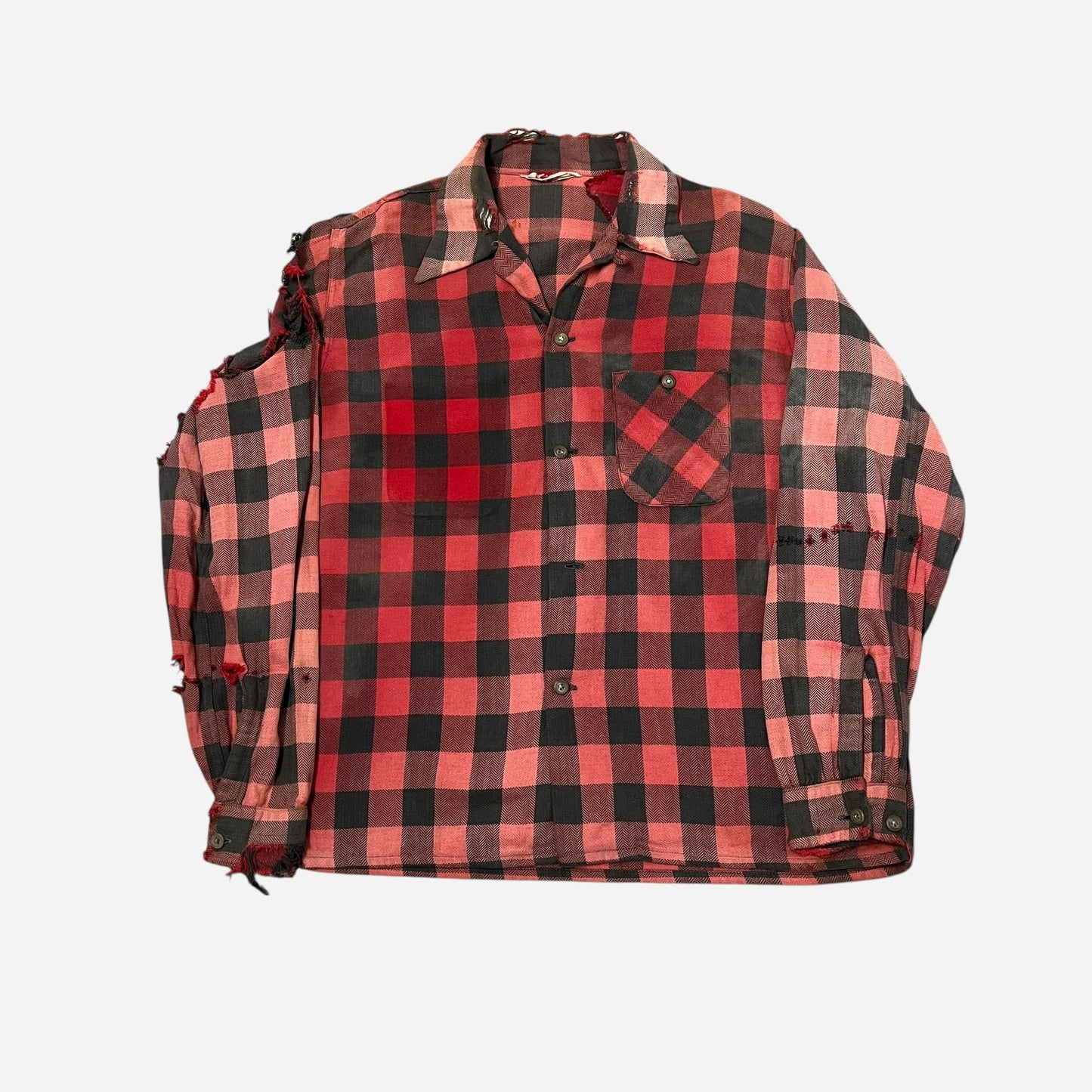 1950s Cotton black & red flannel loop collar shirt (L)