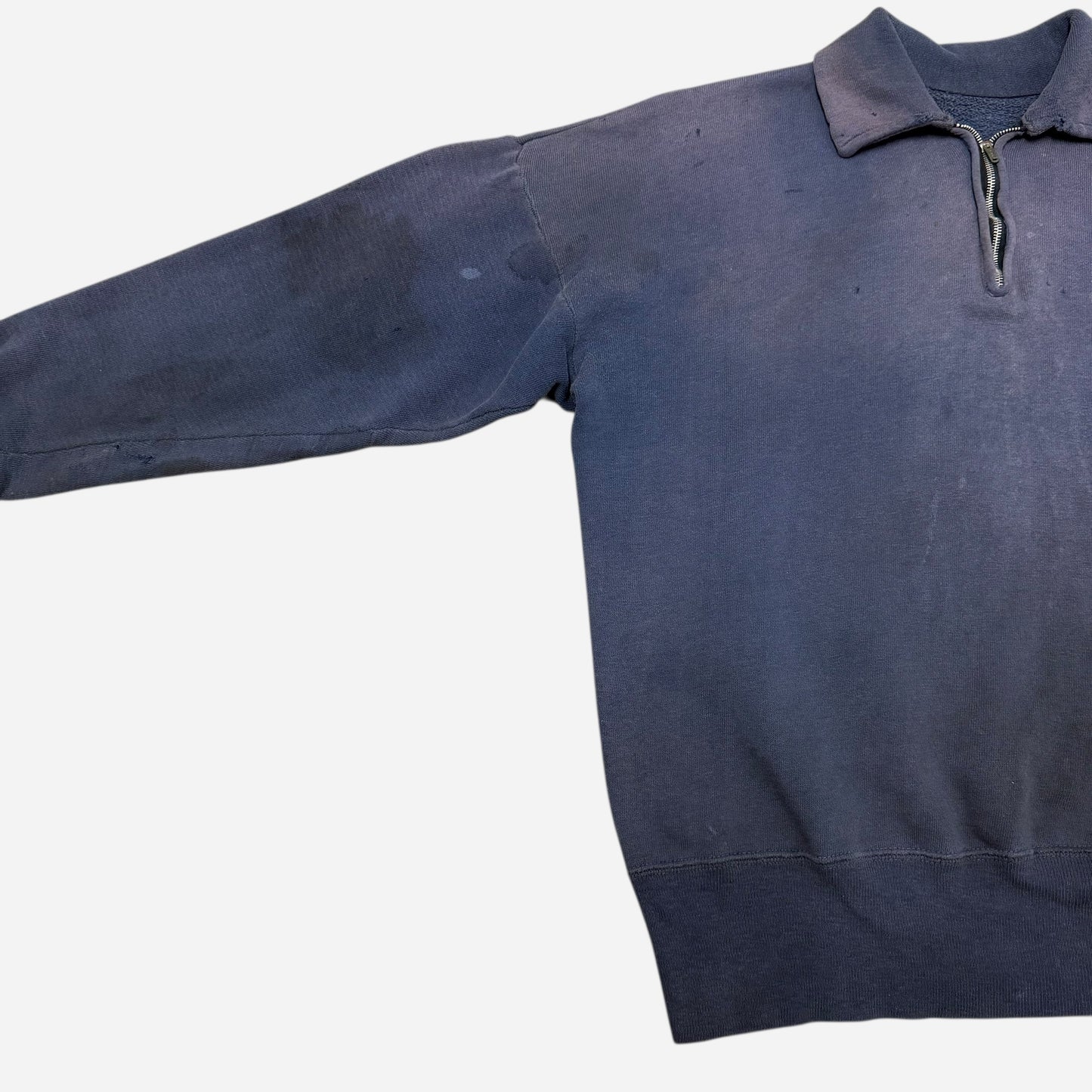 1950s Farmer worn blue sun faded quarter zip collared sweatshirt (M/L)