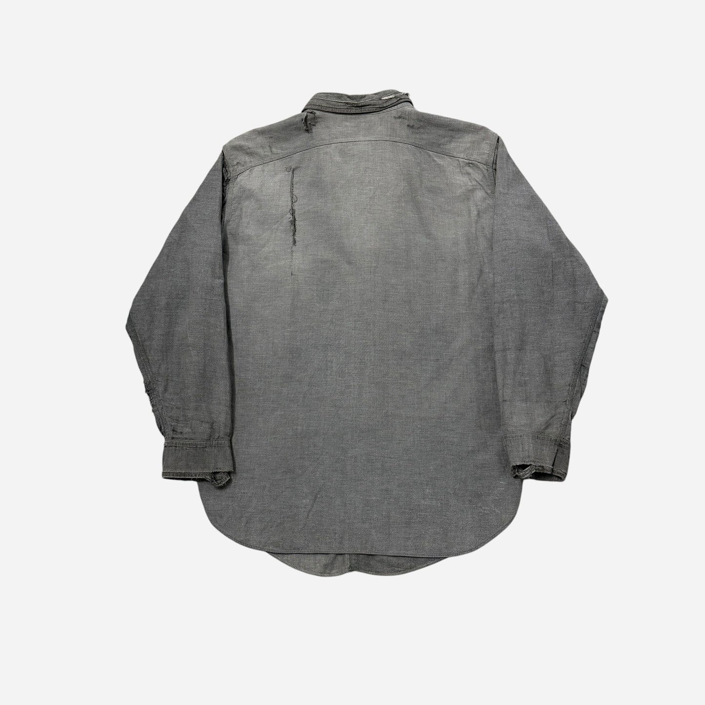 1930s Big Yank gray chambray cigarette pocket work shirt (XL)