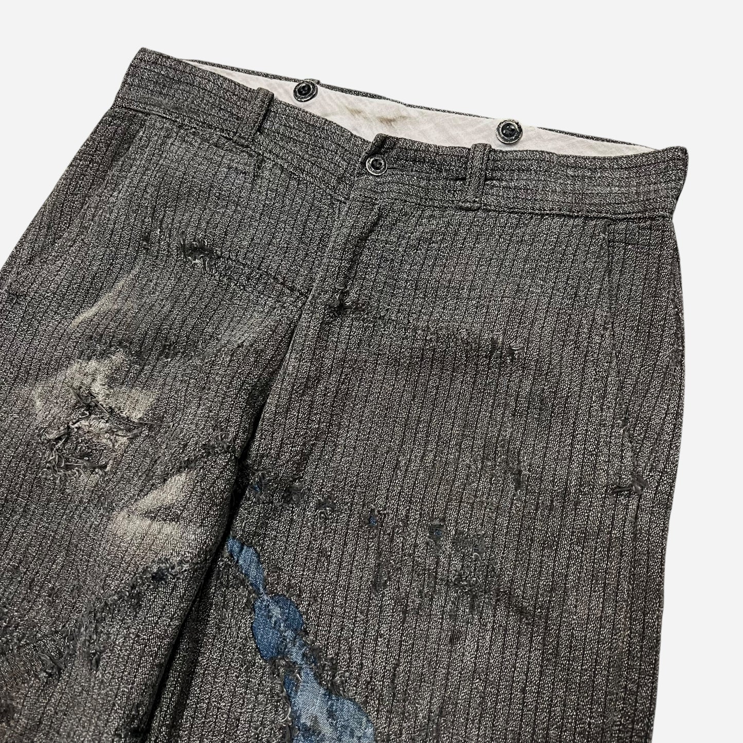 1930s Heavy weave cotton grid pattern repaired pants (31w)