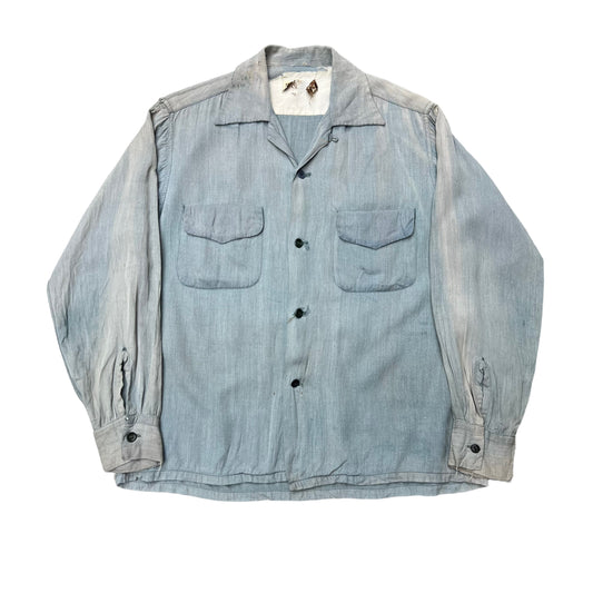 1940s Distressed faded rayon loop collar shirt (S/M)