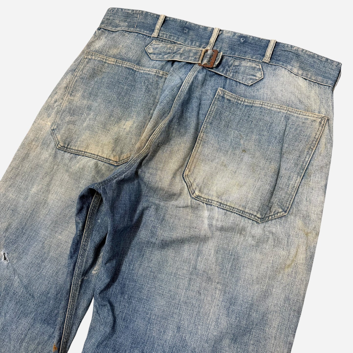 1930s Pointer Brand buckle back repaired denim jeans (35w)