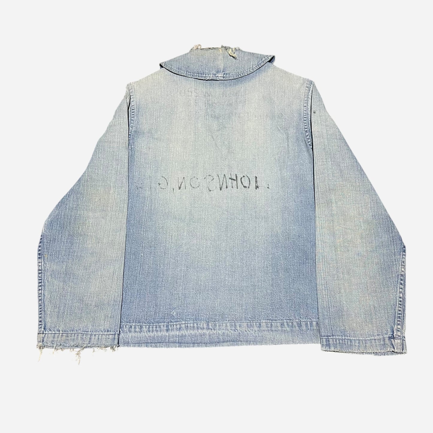 1940s WWII USN Shawl collar denim shirt jacket stenciled (S/M)