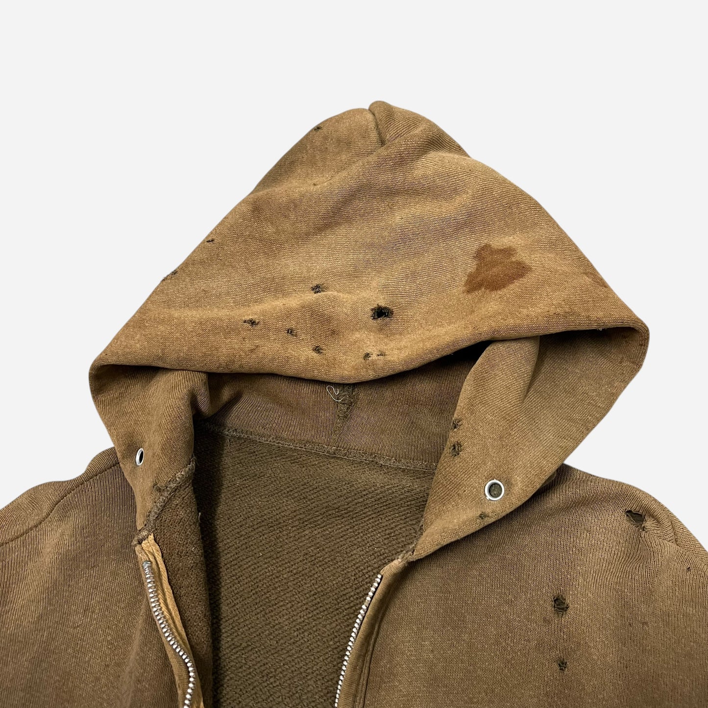 1960s Brown zip up hoodie oil stained (M/L)