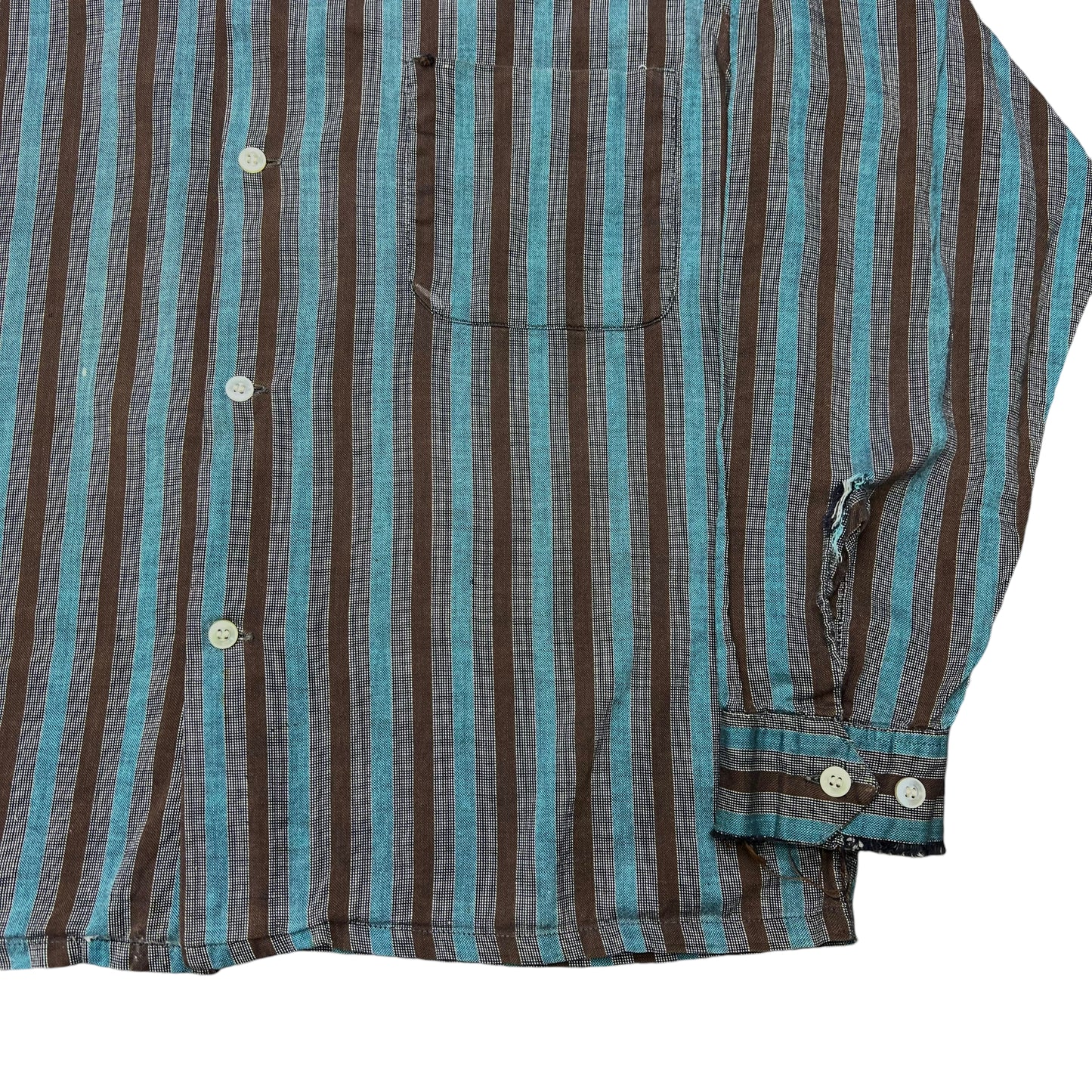 1950s Blue & brown striped cotton loop collar shirt (S/M)