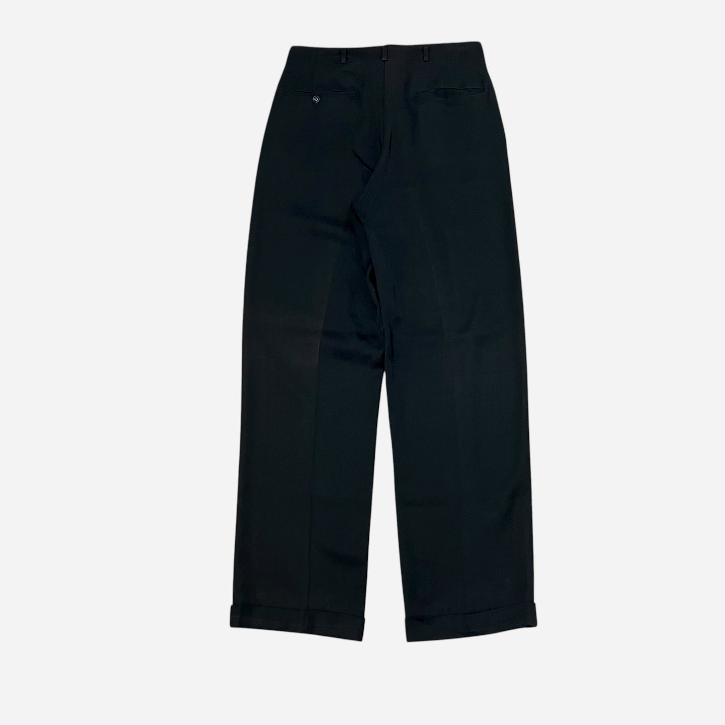 1950s Black rayon pleated drop loop pants (30w)