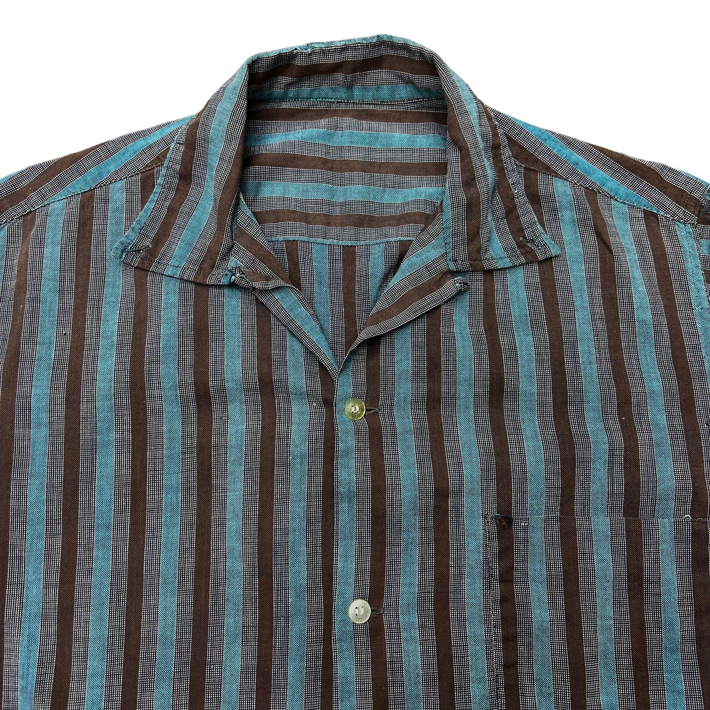 1950s Blue & brown striped cotton loop collar shirt (S/M)