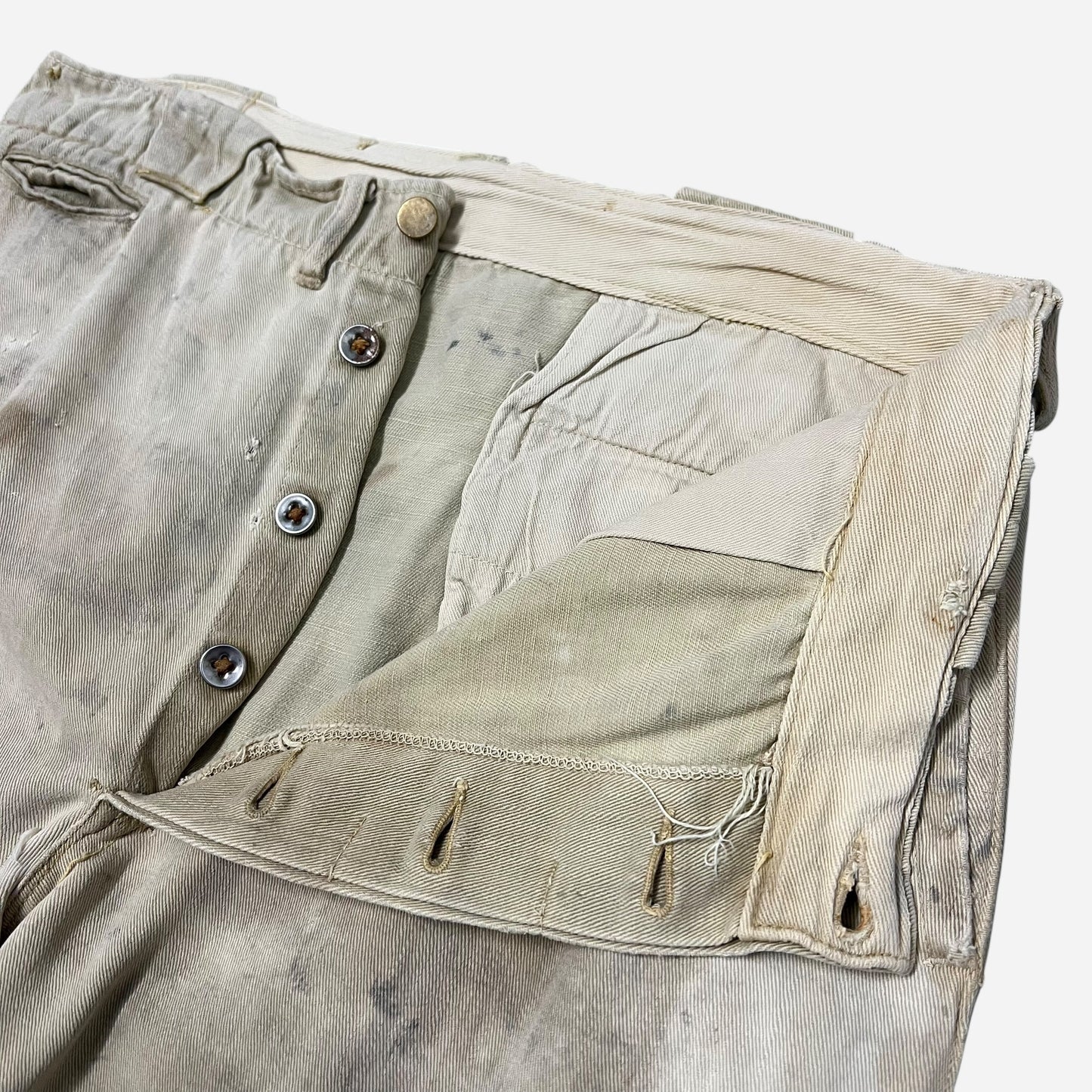 1930s Cream cotton button fly work pants (31w)