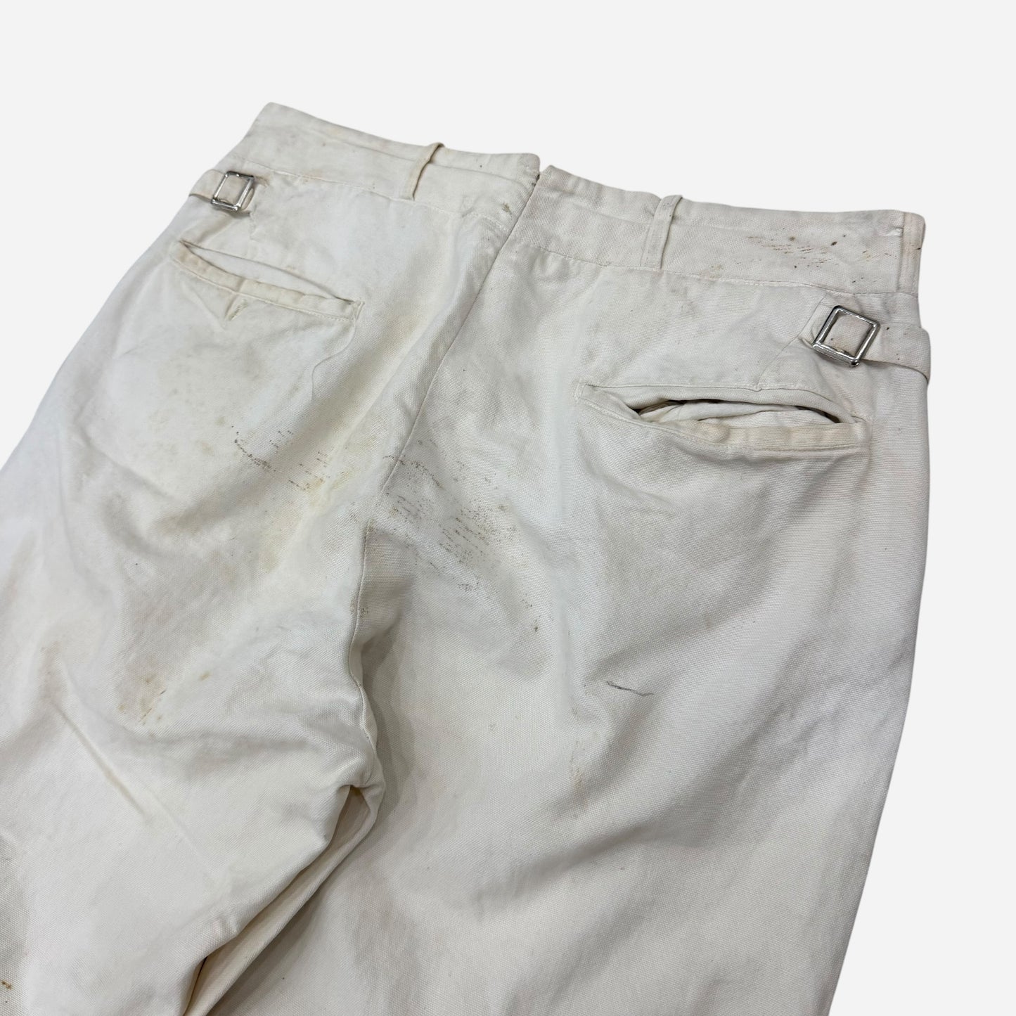 1930s White cotton side cinch button fly summer pants (31w)