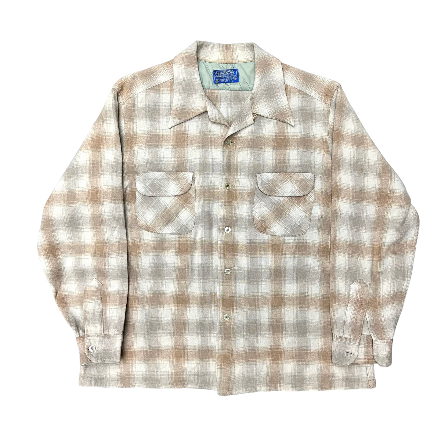 1960s Pendleton shadow plaid virgin wool loop collar shirt (L/XL)