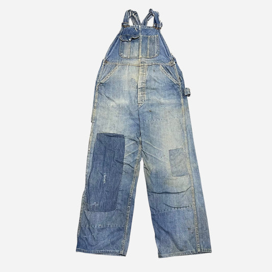 1940s WWII laurel leaf button salt and pepper pockets denim overalls (36w)