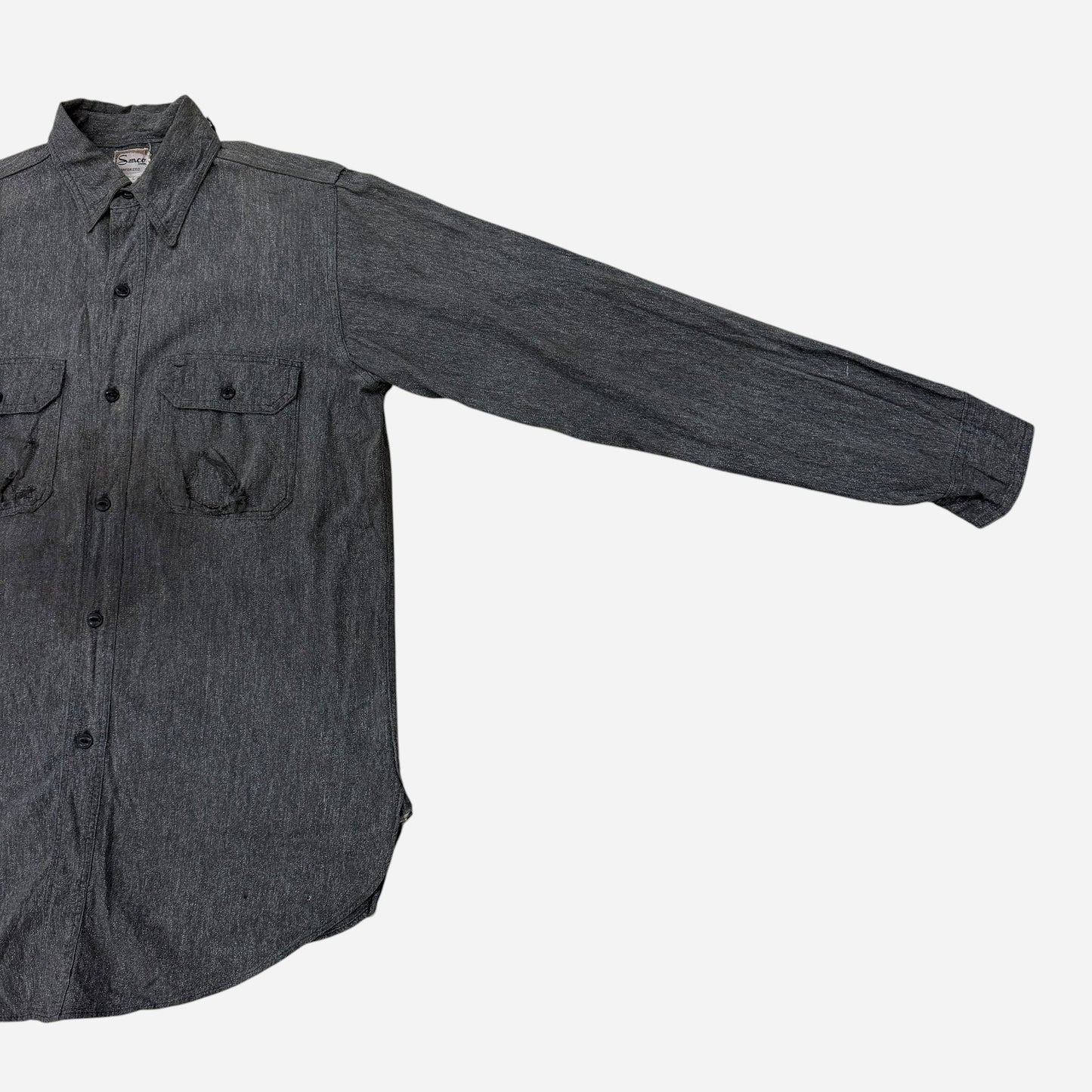 1960s Salt & pepper chambray work shirt (M)