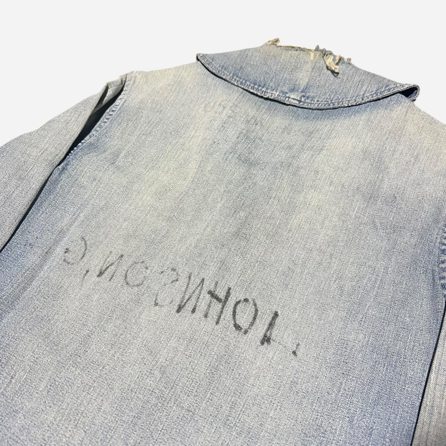 1940s WWII USN Shawl collar denim shirt jacket stenciled (S/M)